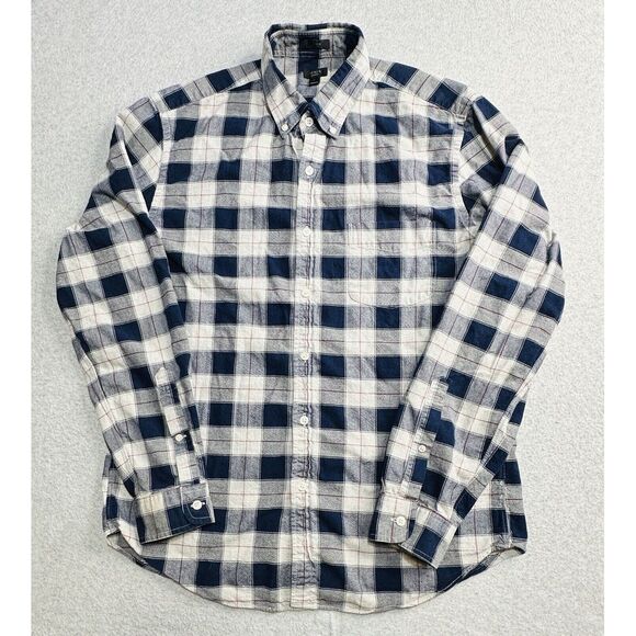 J.CREW Shirt Adult Large Blue Gray Plaid Slim Oxford Preppy Causal Gorpcore Mens - Picture 3 of 10